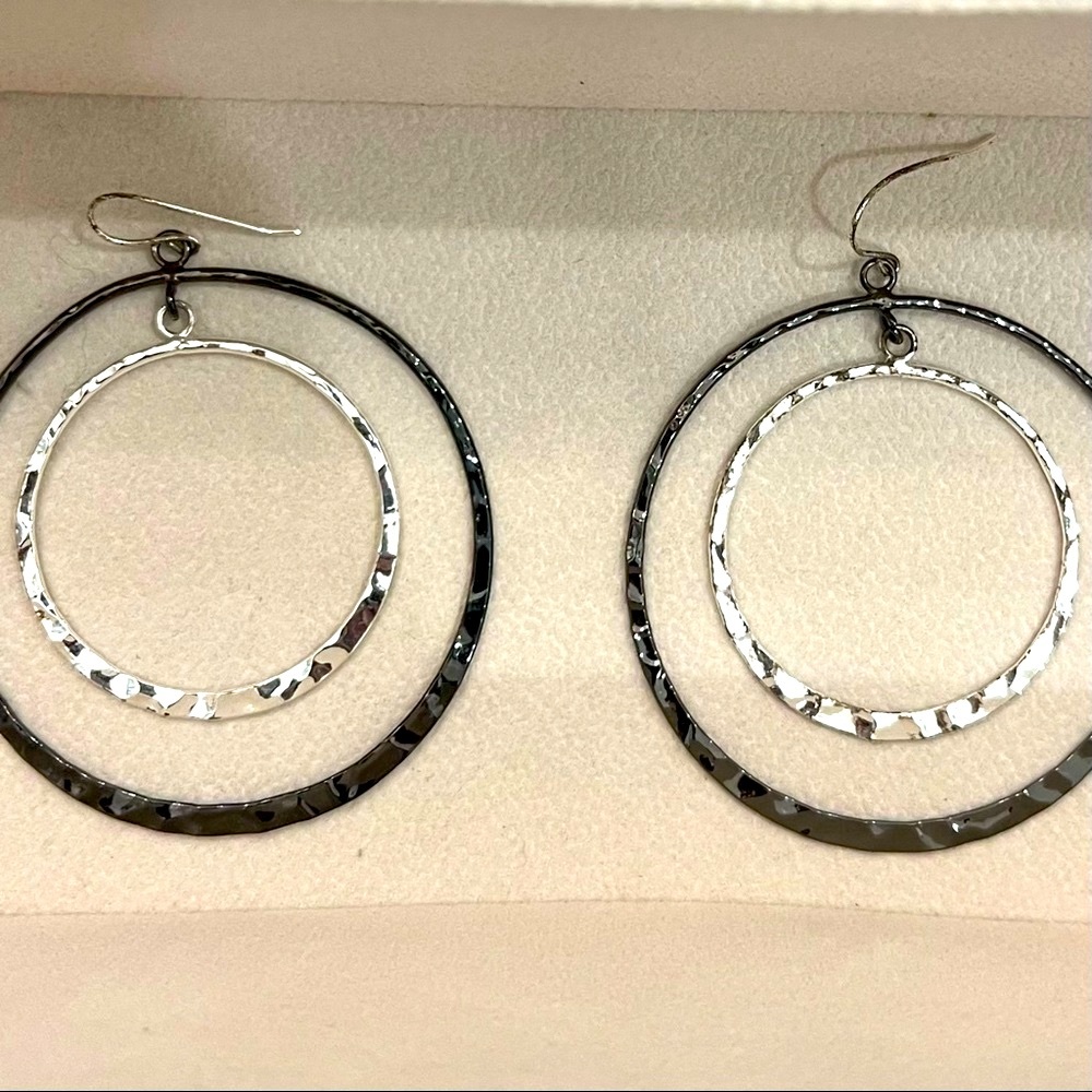 Anthropologie Silver Double Hoop Hammered Earrings (final price) - Picture 4 of 5
